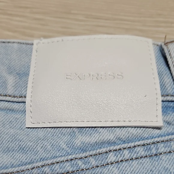 Express High Waisted Raw Hem Mini Denim Skirt - Picture 9 of 9